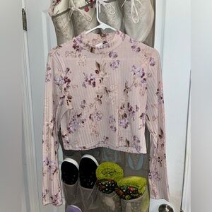 H&M Pink Floral Long Sleeve Crop Top